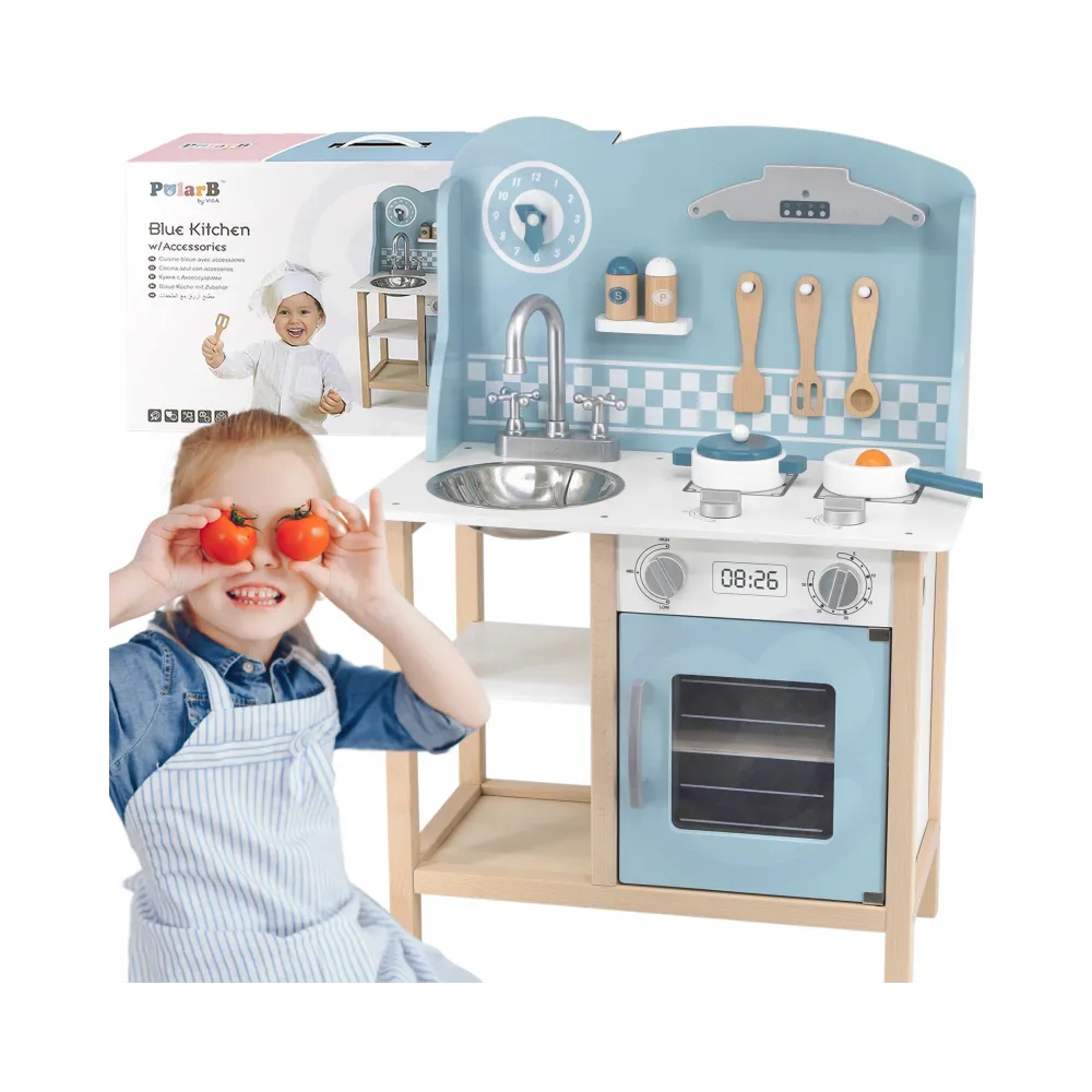 VIGA PolarB Drewniana Kuchnia z Akcesoriami Silver - Blue