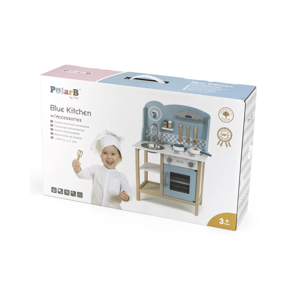 VIGA PolarB Drewniana Kuchnia z Akcesoriami Silver - Blue