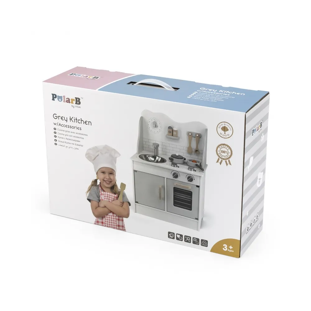 VIGA PolarB Drewniana Kuchnia z Akcesoriami Eco Gray
