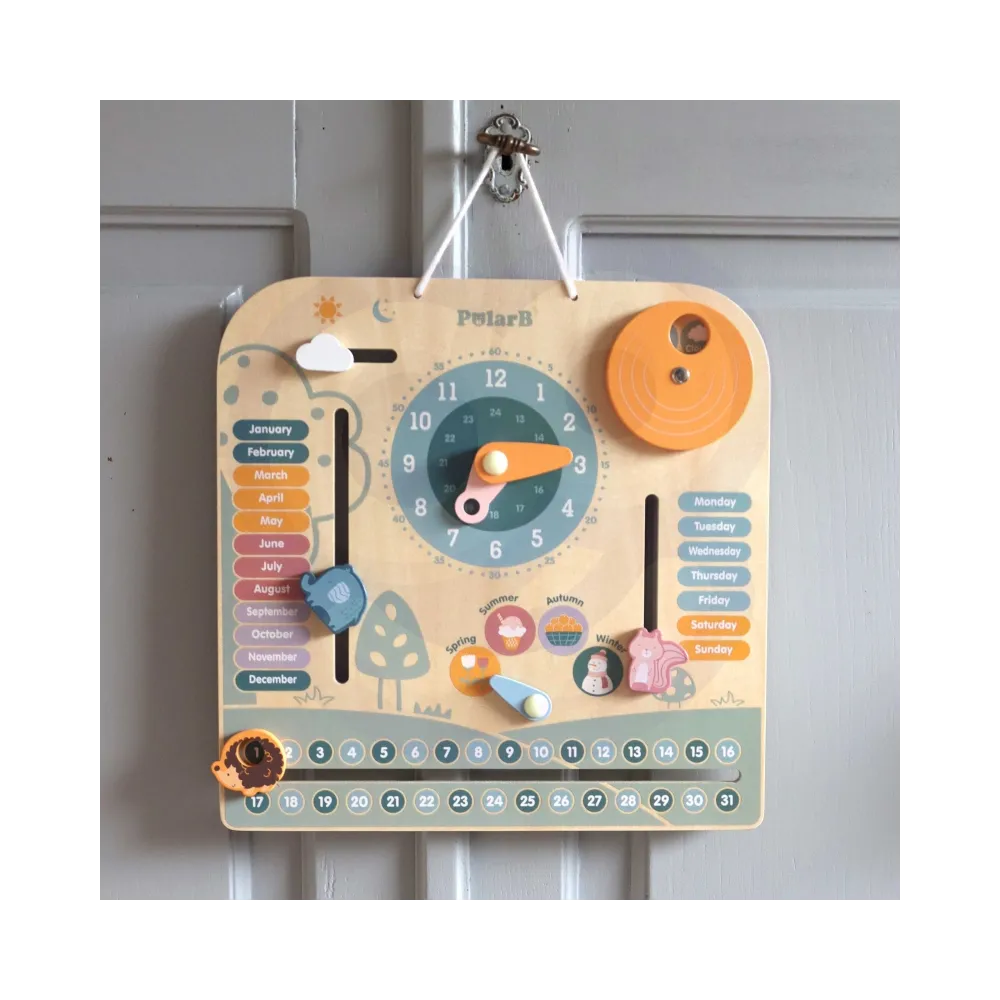 VIGA PolarB Drewniany Kalendarz i Zegar Montessori