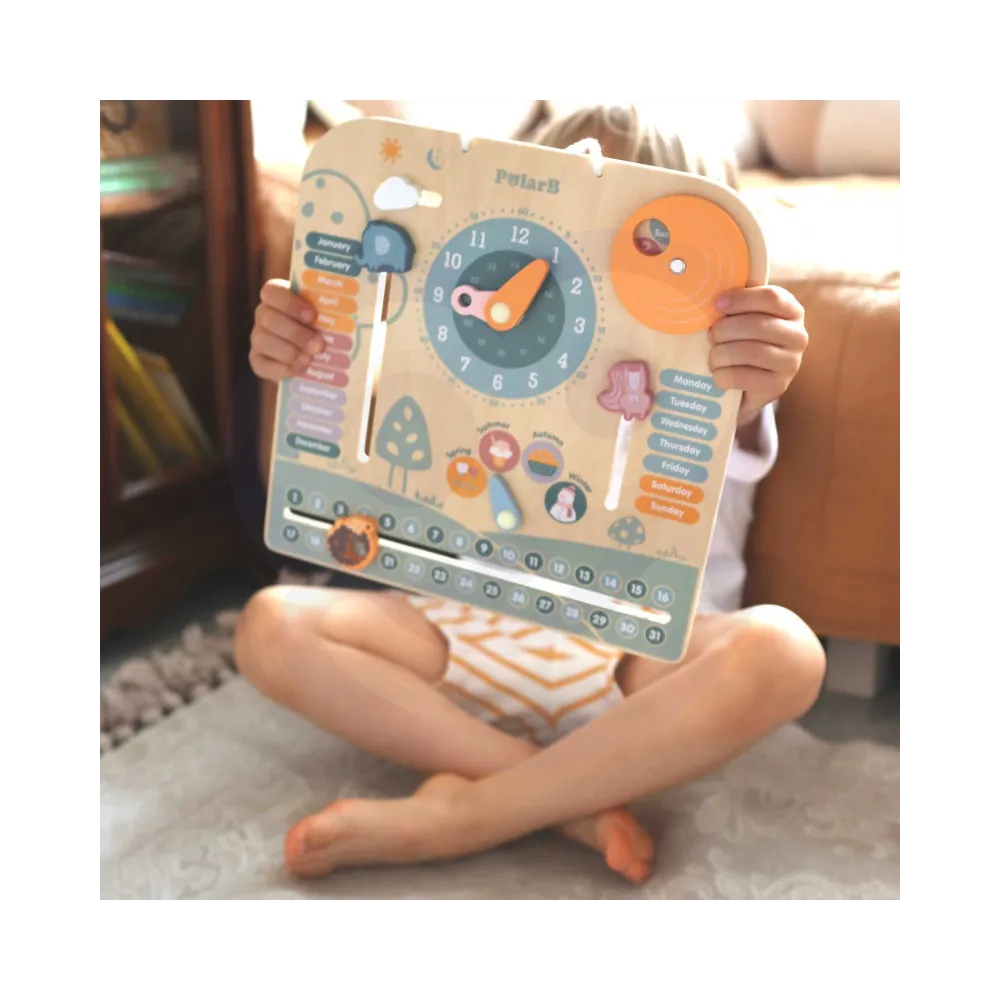 VIGA PolarB Drewniany Kalendarz i Zegar Montessori