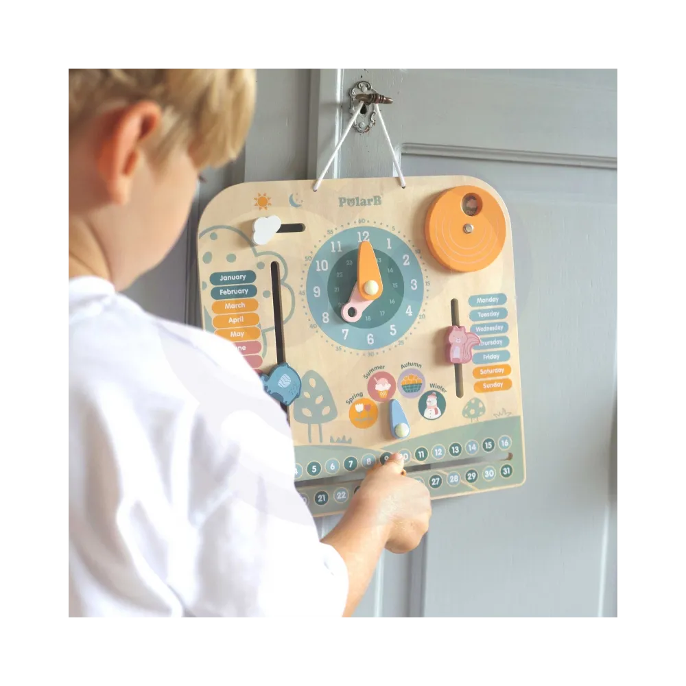 VIGA PolarB Drewniany Kalendarz i Zegar Montessori