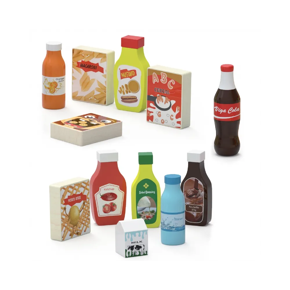 VIGA Drewniane Przekąski i Napoje Zestaw 12 Artykułów Spożywczych