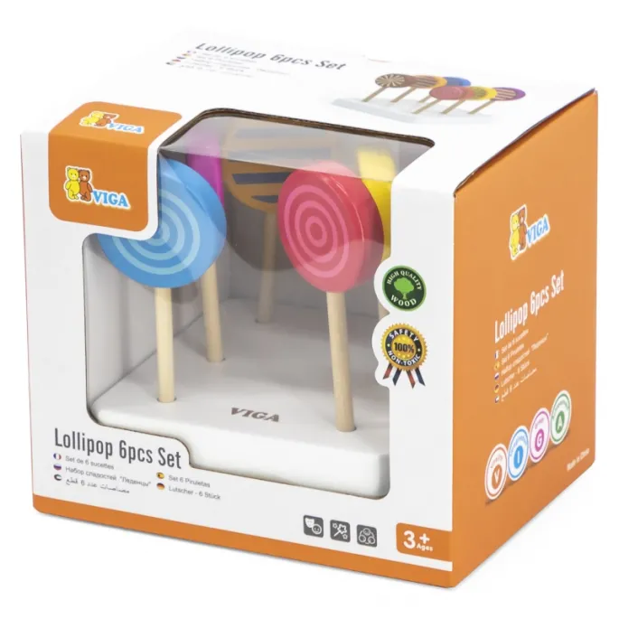 Zestaw 6 lizaków wykonanych z wysokiej jakości drewna.