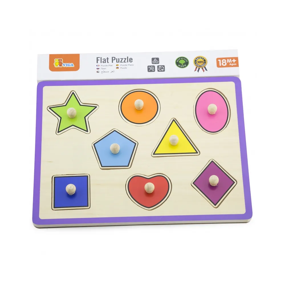 VIGA Drewniane Kolorowe Puzzle Z Pinezkami Kształty