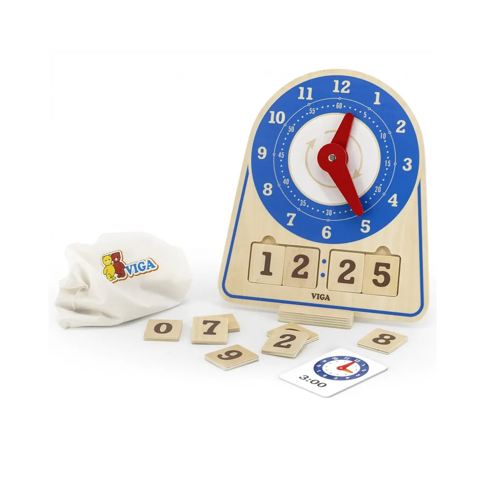 VIGA Drewniany Zegar Nauka Zegara Czasu Montessori