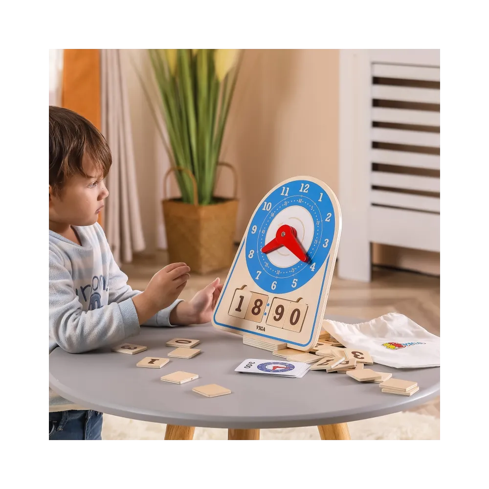 VIGA Drewniany Zegar Nauka Zegara Czasu Montessori