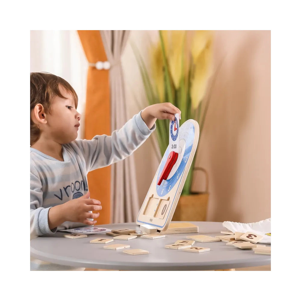 VIGA Drewniany Zegar Nauka Zegara Czasu Montessori