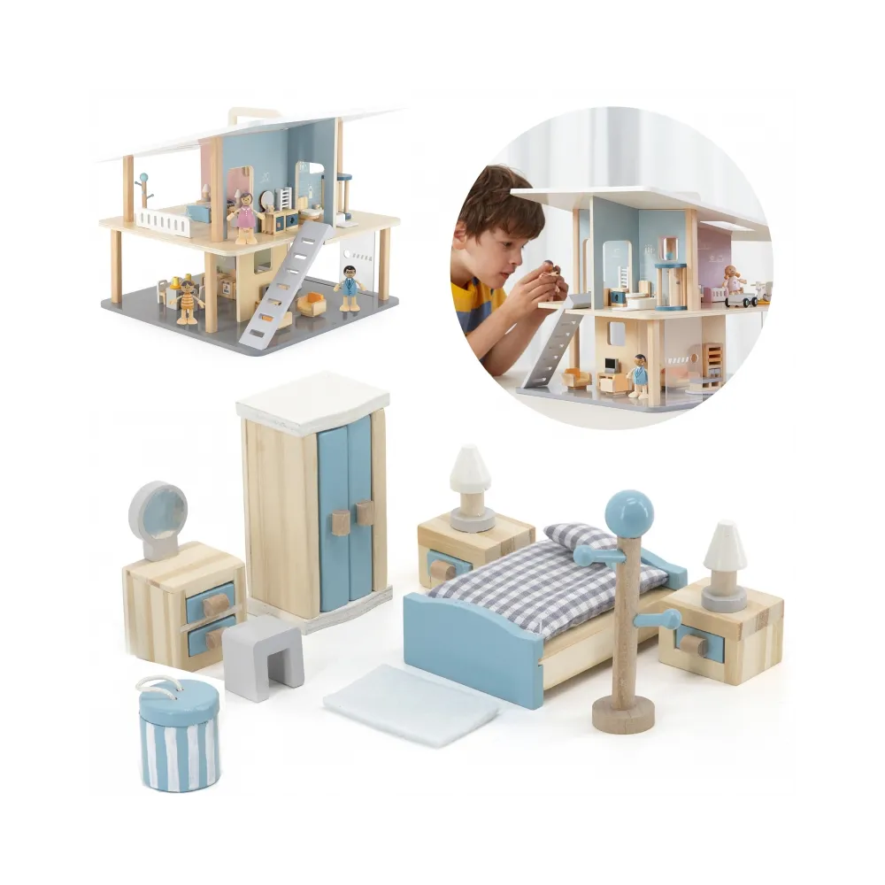 VIGA PolarB Zestaw Mebelków do Domku dla Lalek Sypialnia