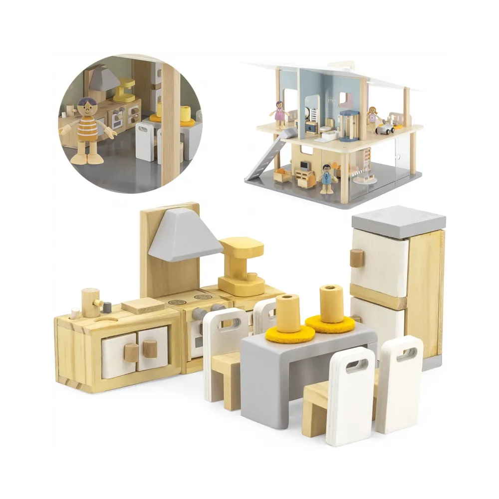 VIGA PolarB Zestaw Mebelków do Domku dla Lalek Kuchnia Jadalnia