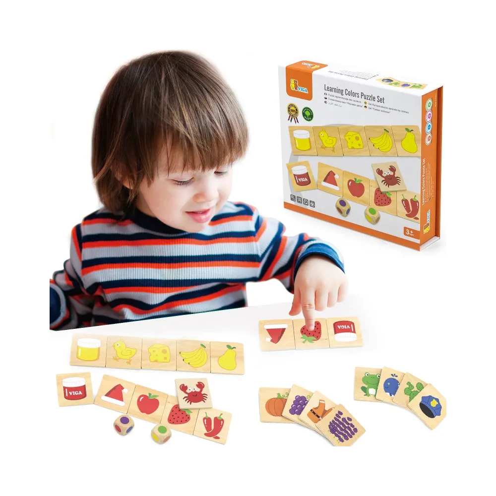 VIGA Gra Edukacyjna Drewniana Układanka Sortuj Dopasuj Kolory i Kształty 38 el. Montessori