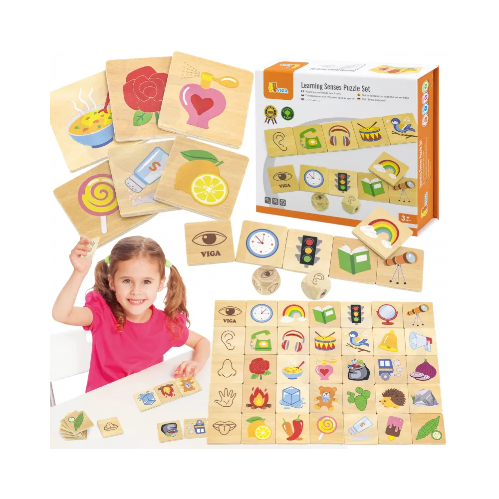 VIGA Gra Edukacyjna Układanka Ucząca Sortuj Zmysły 37 el. Montessori