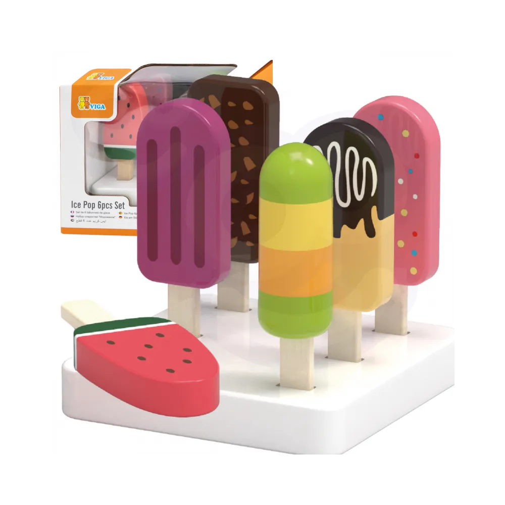 VIGA Zestaw Drewnianych Lodów na Patyku ze Stojakiem 6 szt.