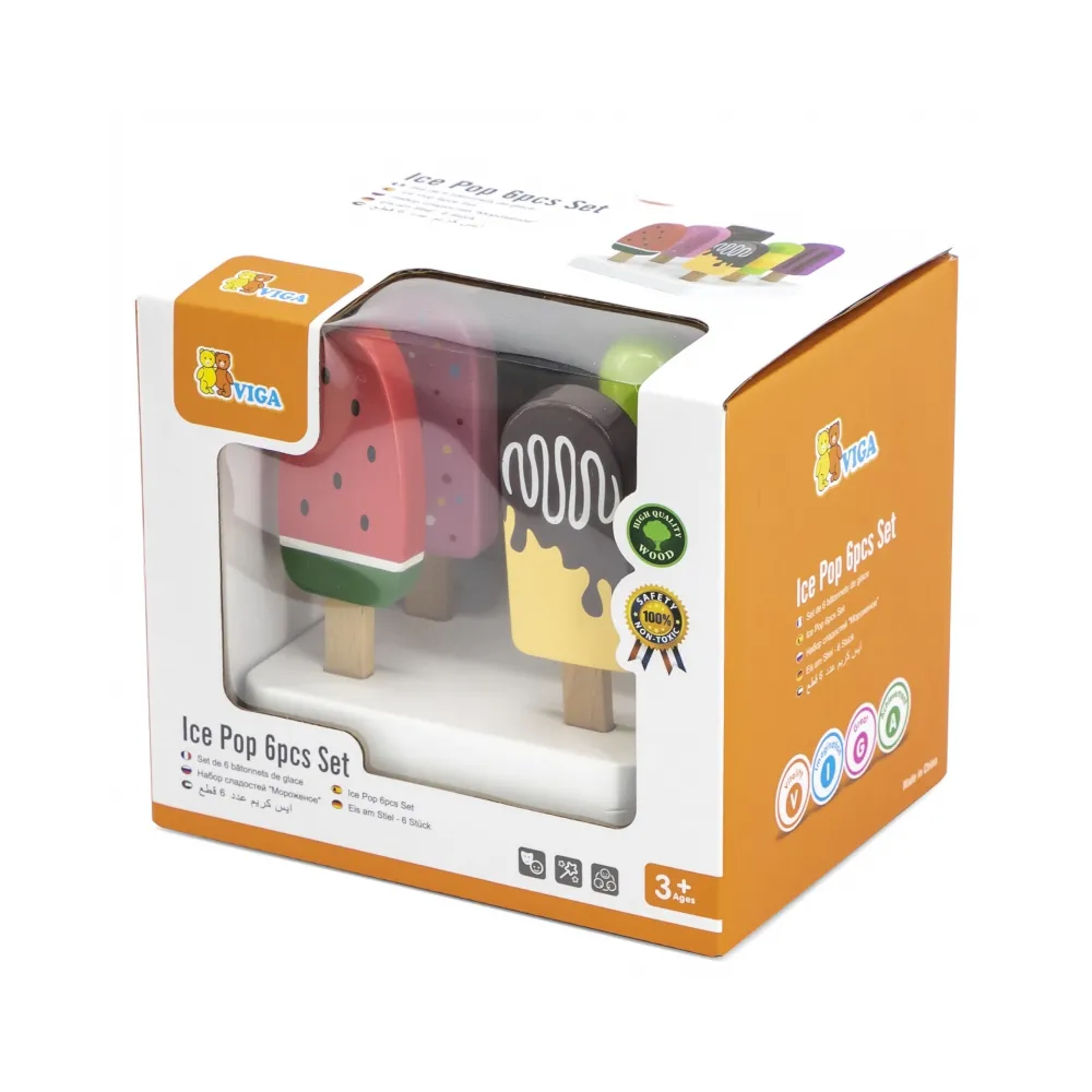 VIGA Zestaw Drewnianych Lodów na Patyku ze Stojakiem 6 szt.