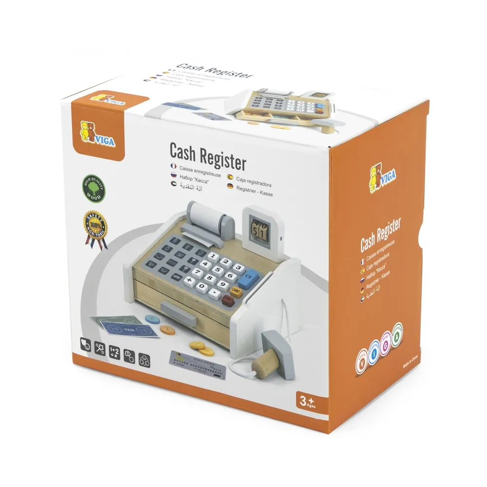 VIGA Drewniana Kasa sklepowa szaro biała