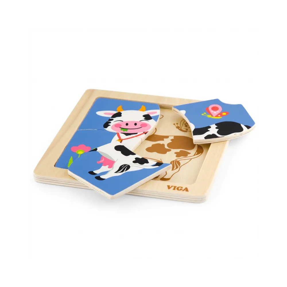 VIGA Poręczne Drewniane Puzzle Krówka