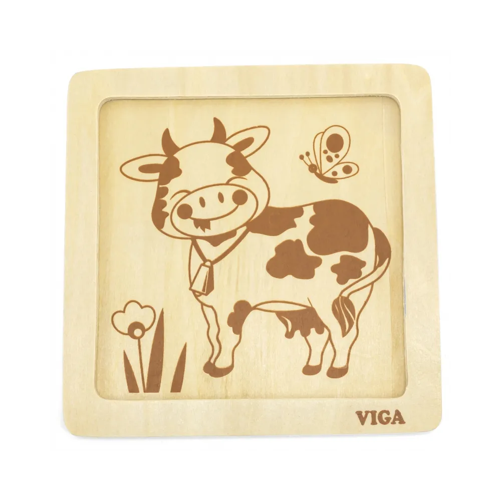 VIGA Poręczne Drewniane Puzzle Krówka