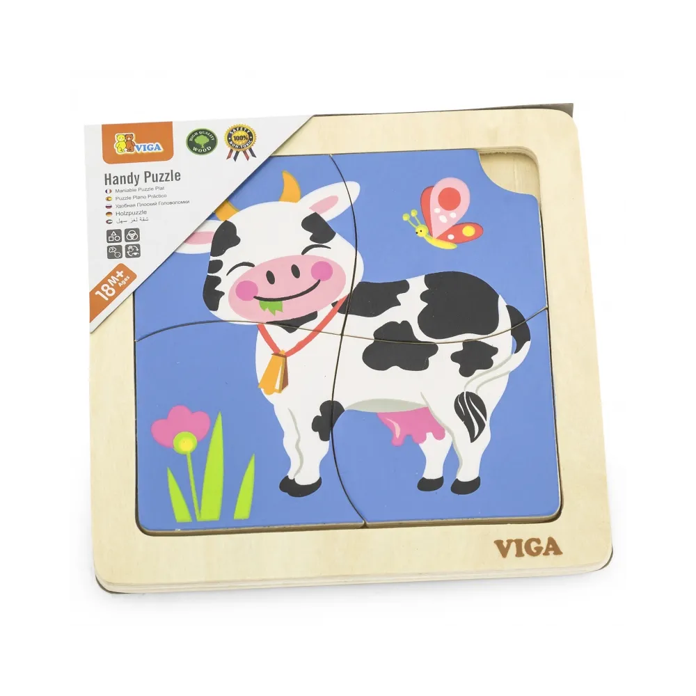 VIGA Poręczne Drewniane Puzzle Krówka