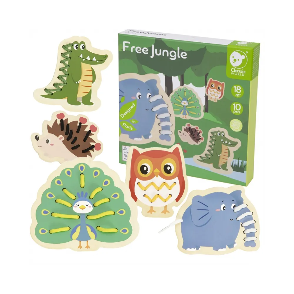 CLASSIC WORLD Drewniana Sznurowanka Przeplatanka Nawlekanka Przewlekanka Zwierzątka 10 el.