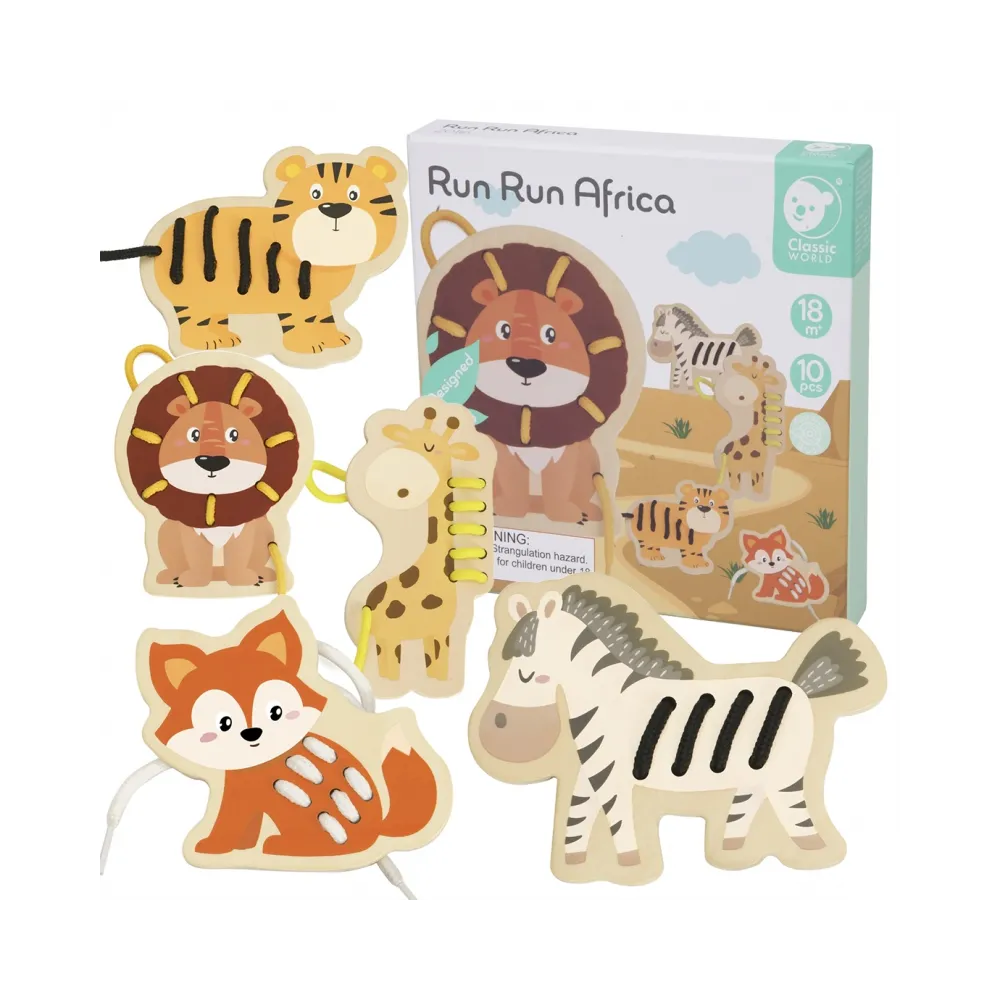 CLASSIC WORLD Drewniana Sznurowanka Przeplatanka Nawlekanka Zwierzątka Afryka 10 el.
