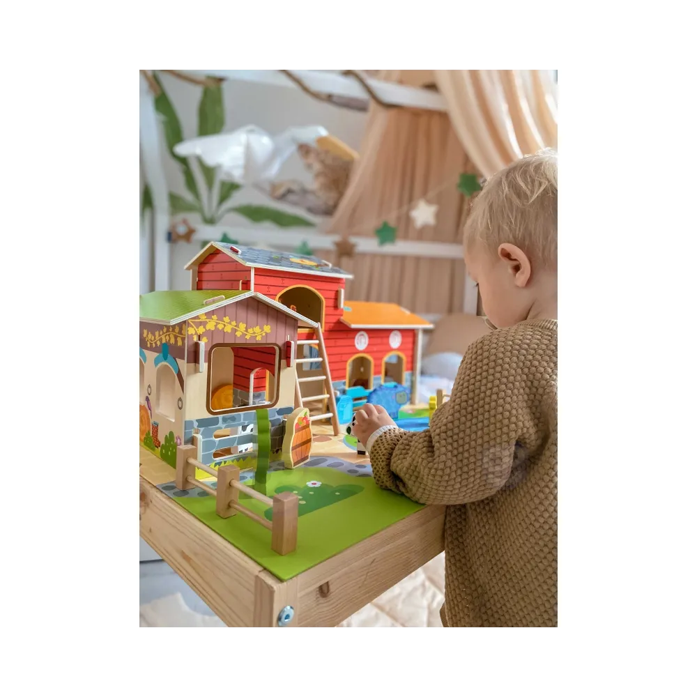 Zestaw z budynkami i figurkami na farmie dla dzieci