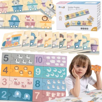 Drewniane puzzle numeryczne Montessori z cyferkami i zwierzątkami