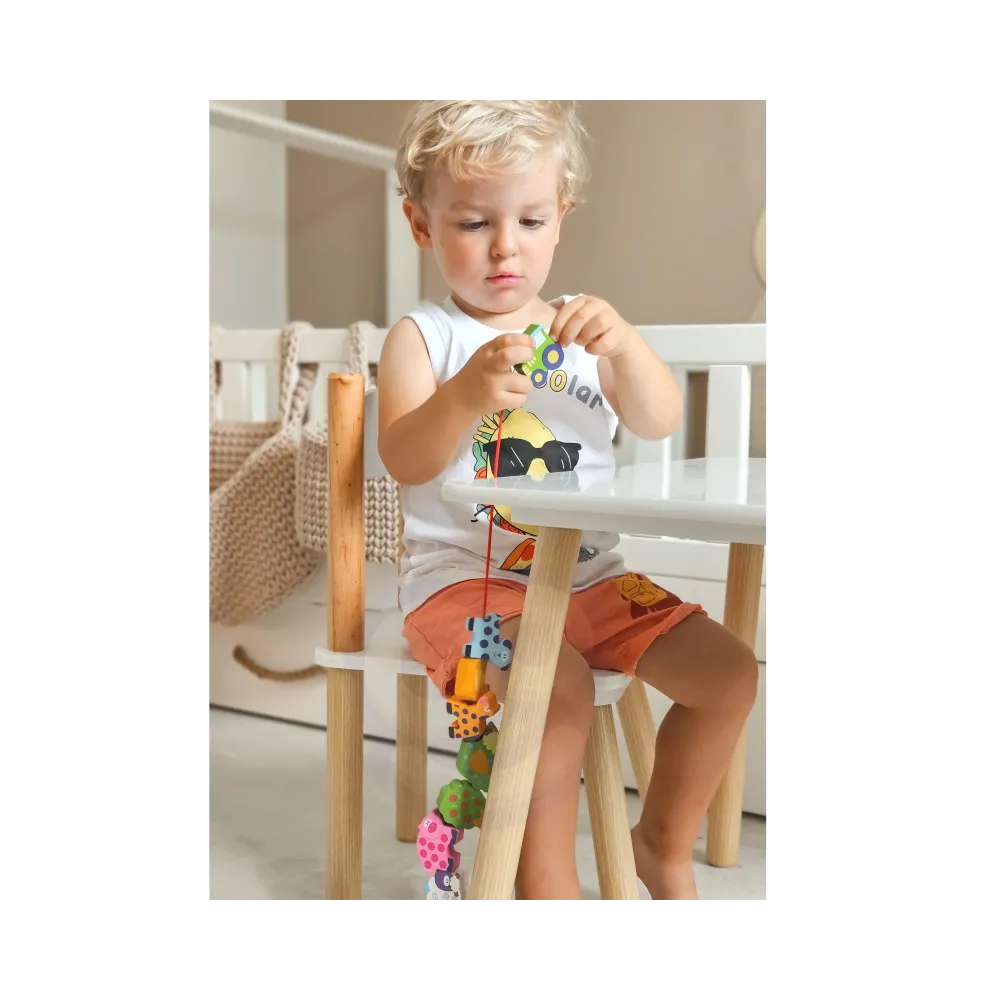 WOOPIE GREEN Drewniane Klocki do Nawlekania Zwierzęta Farma 13 el.