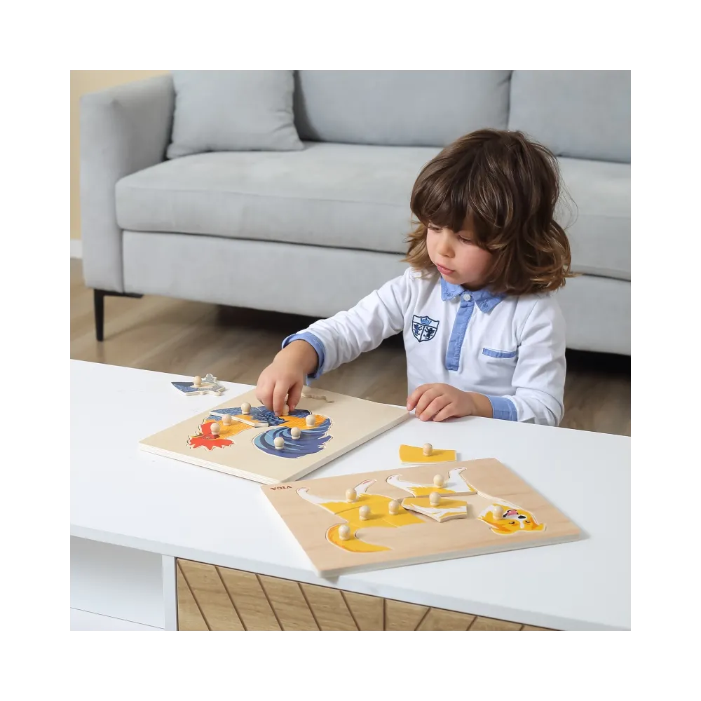 VIGA Drewniane Puzzle Montessori Kogut z Pinezkami