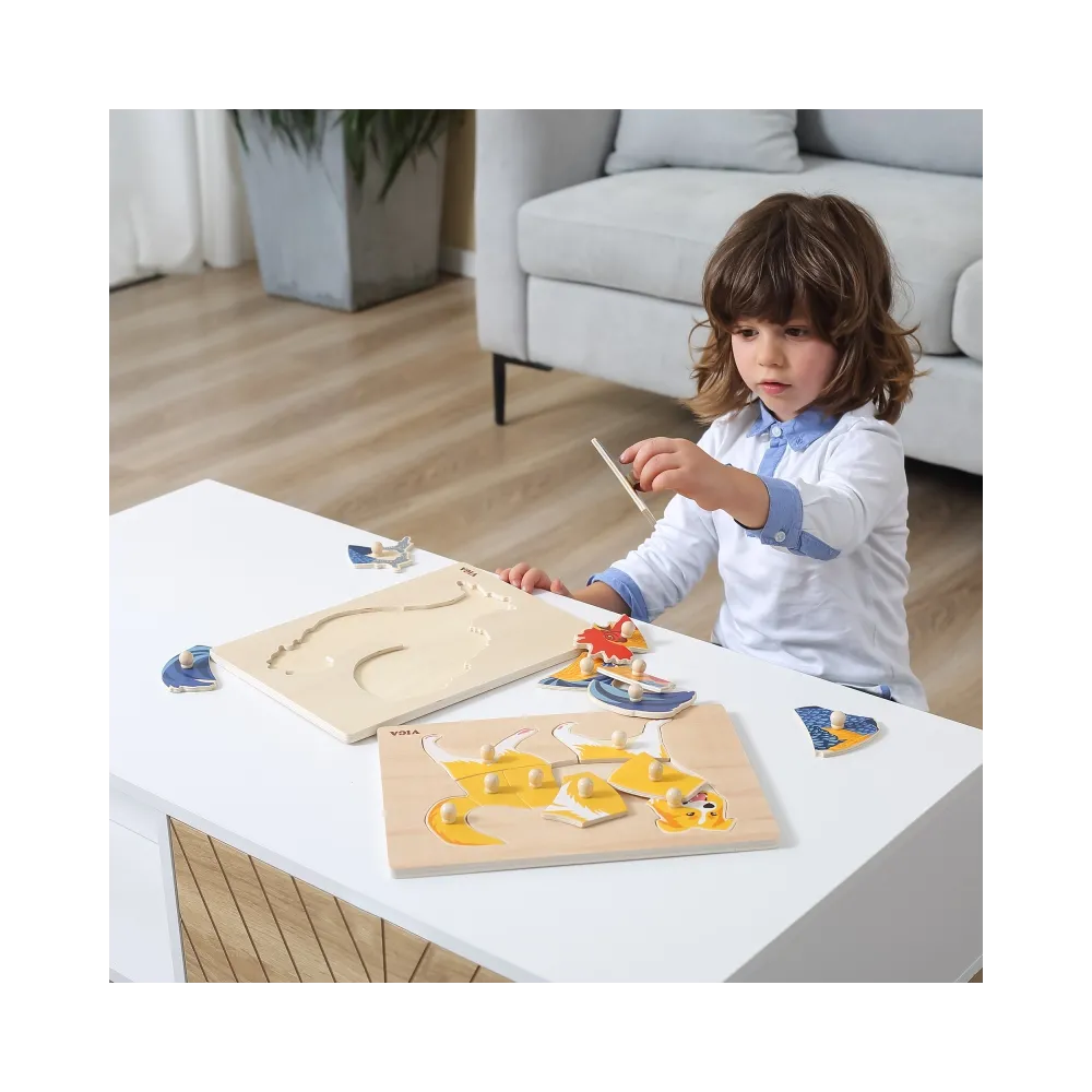 VIGA Drewniane Puzzle Montessori Kogut z Pinezkami