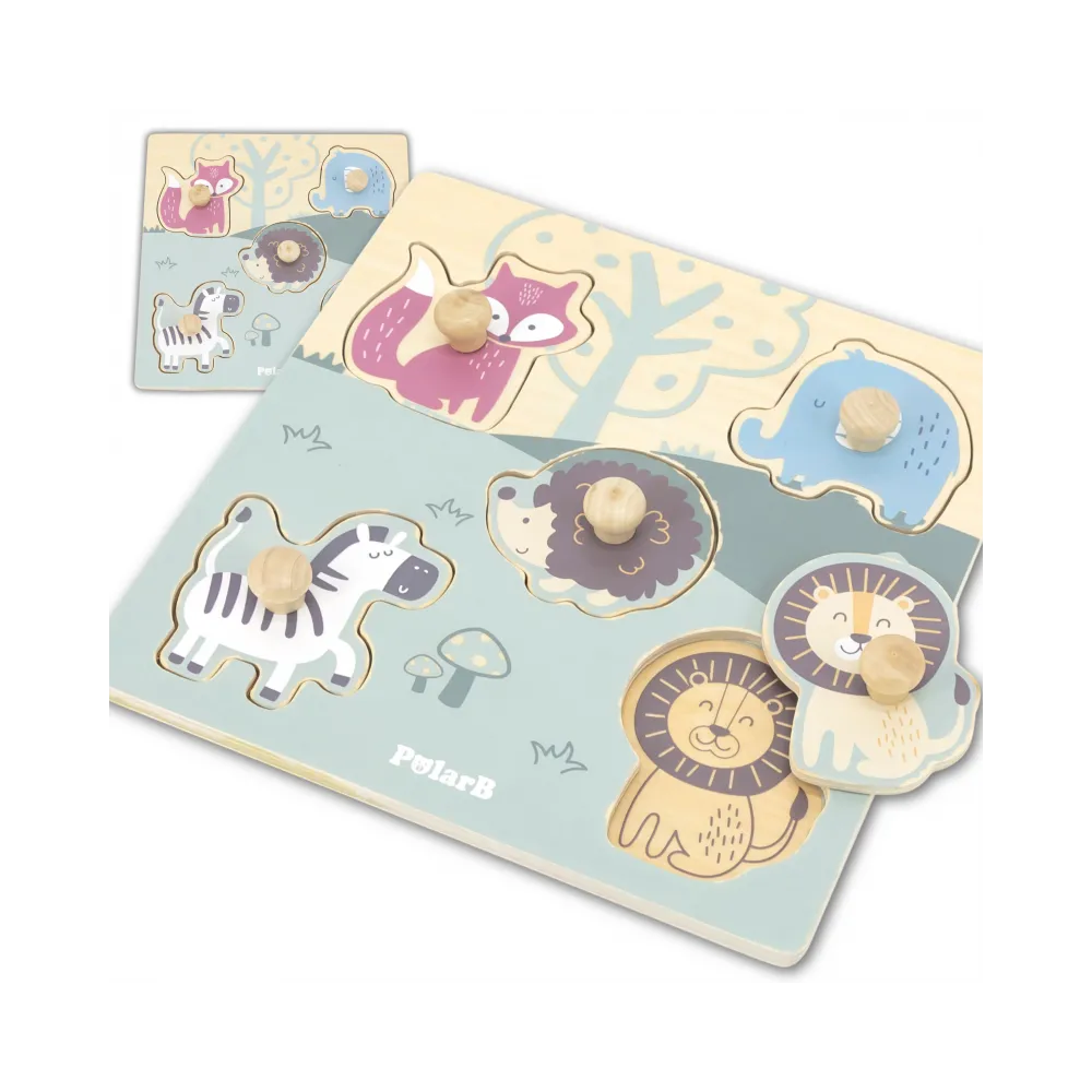 VIGA PolarB Drewniane Puzzle Zwierzęta z Pinezkami