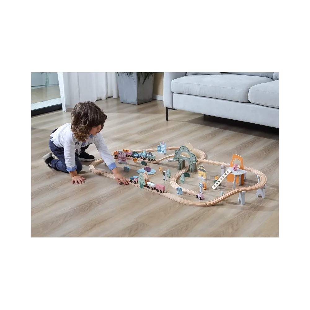 VIGA PolarB Drewniana kolejka dla dzieci Pociąg Tor 90 elementów