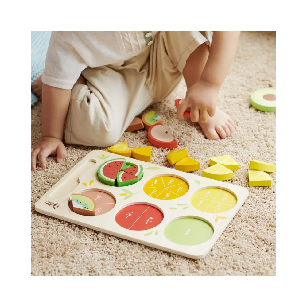 CLASSIC WORLD Drewniane Owoce do Krojenia na Rzepy + Nauka Ułamków i Dzielenia MONTESSORI 23 el.