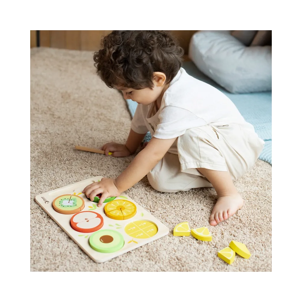 CLASSIC WORLD Drewniane Owoce do Krojenia na Rzepy + Nauka Ułamków i Dzielenia MONTESSORI 23 el.