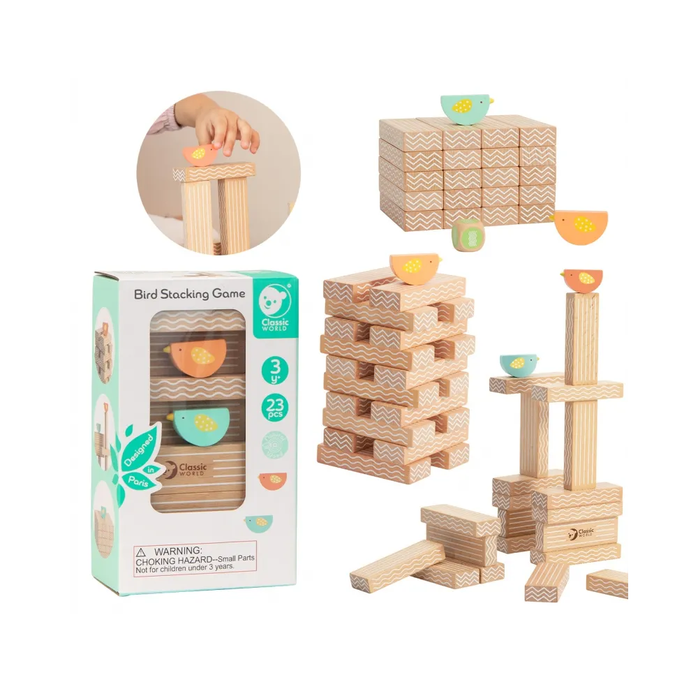 CLASSIC WORLD Drewniana Gra Edukacyjna Chwiejąca się Wieża Układanie Klocków 23el.