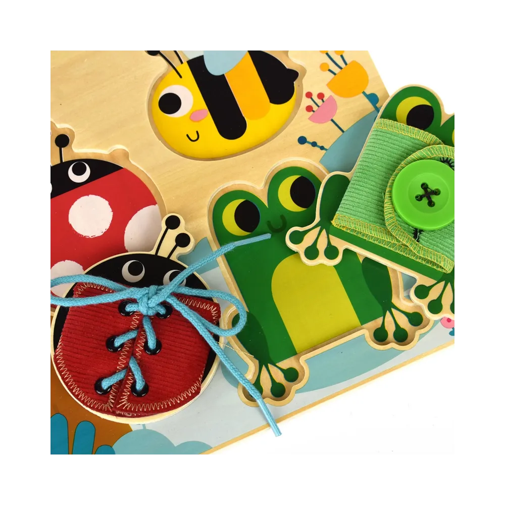 TOOKY TOY Drewniana Tablica Edukacyjna Sorter Trening Ćwiczenia Sznurek Guzik Klamerka