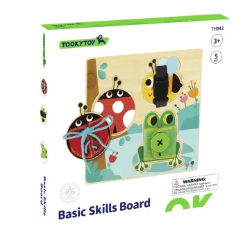 TOOKY TOY Drewniana Tablica Edukacyjna Sorter Trening Ćwiczenia Sznurek Guzik Klamerka