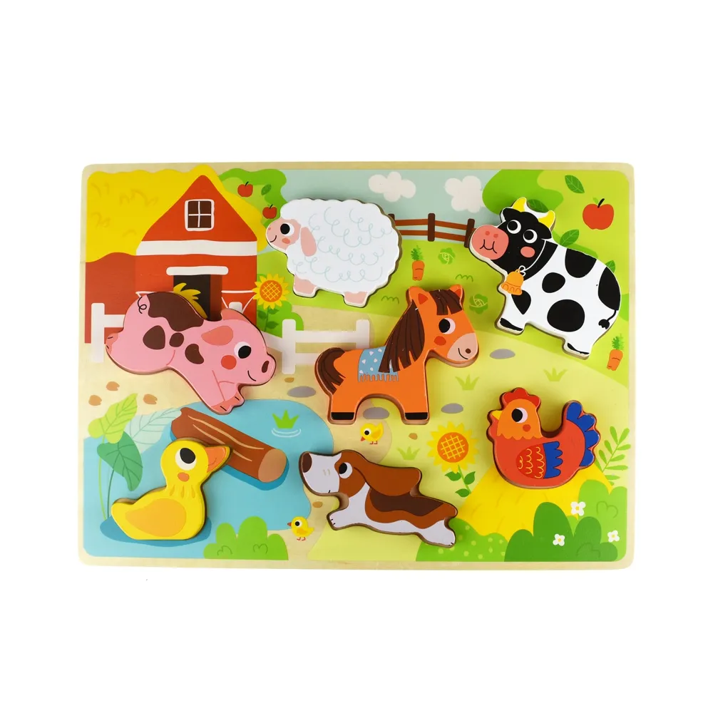 Tooky Toy Drewniane Puzzle Montessori Zwierzątka Farma Dopasuj Kształty
