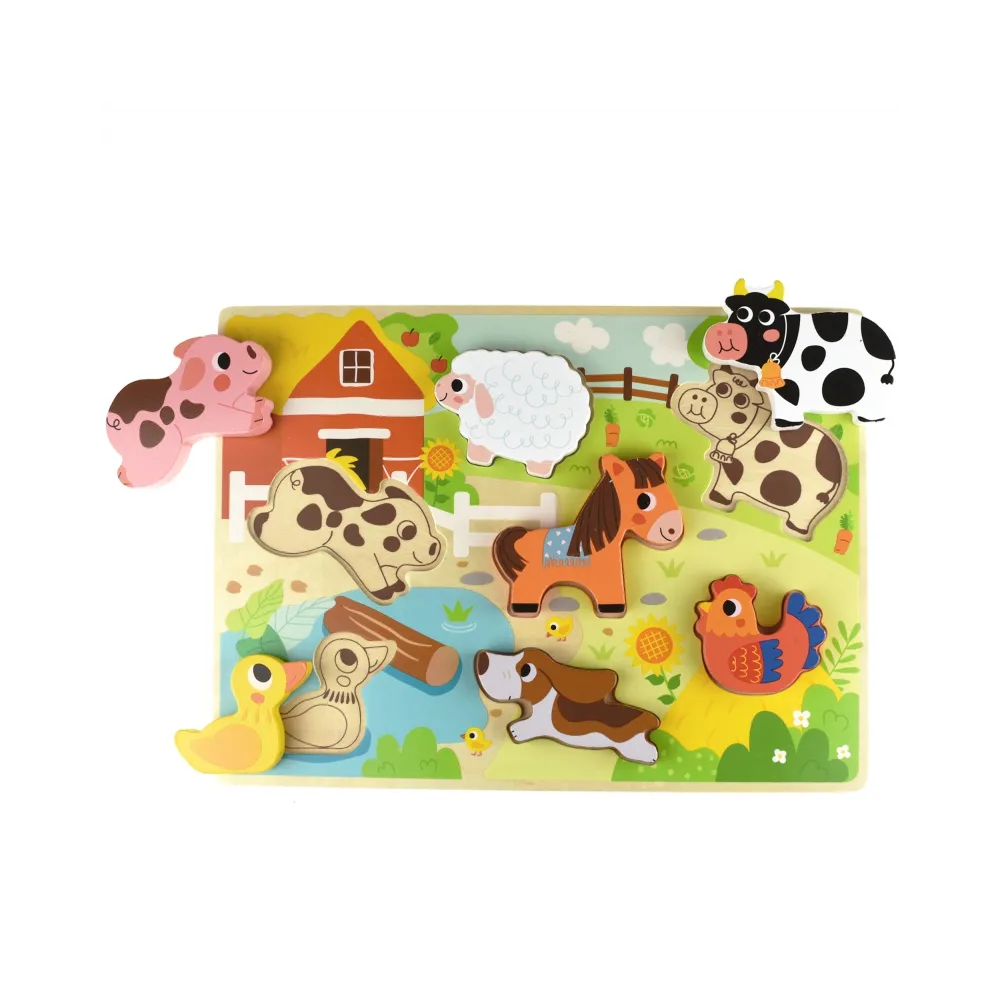 Tooky Toy Drewniane Puzzle Montessori Zwierzątka Farma Dopasuj Kształty