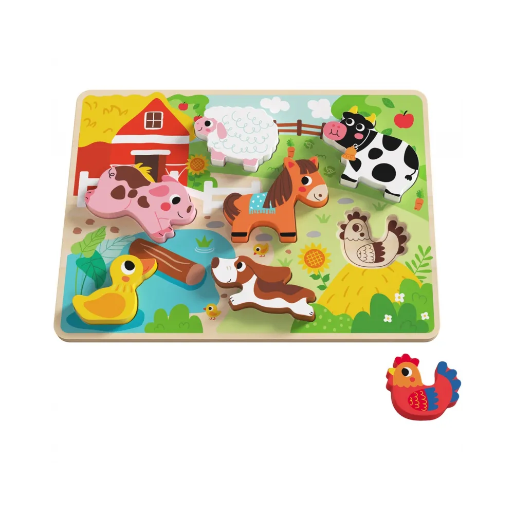Tooky Toy Drewniane Puzzle Montessori Zwierzątka Farma Dopasuj Kształty
