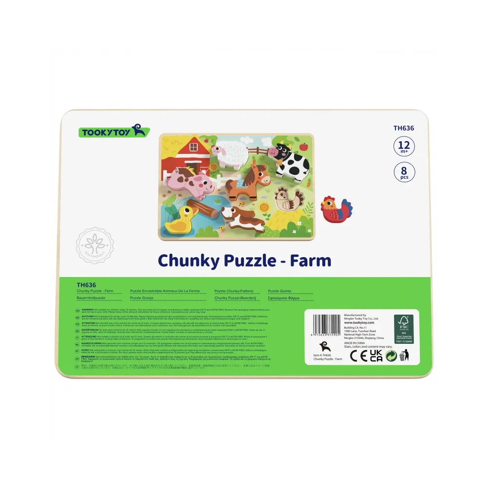Tooky Toy Drewniane Puzzle Montessori Zwierzątka Farma Dopasuj Kształty