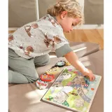 TOOKY TOY Drewniane Puzzle Montessori Pojazdy Samochody Samolot Statek Miasto Dopasuj Kształty