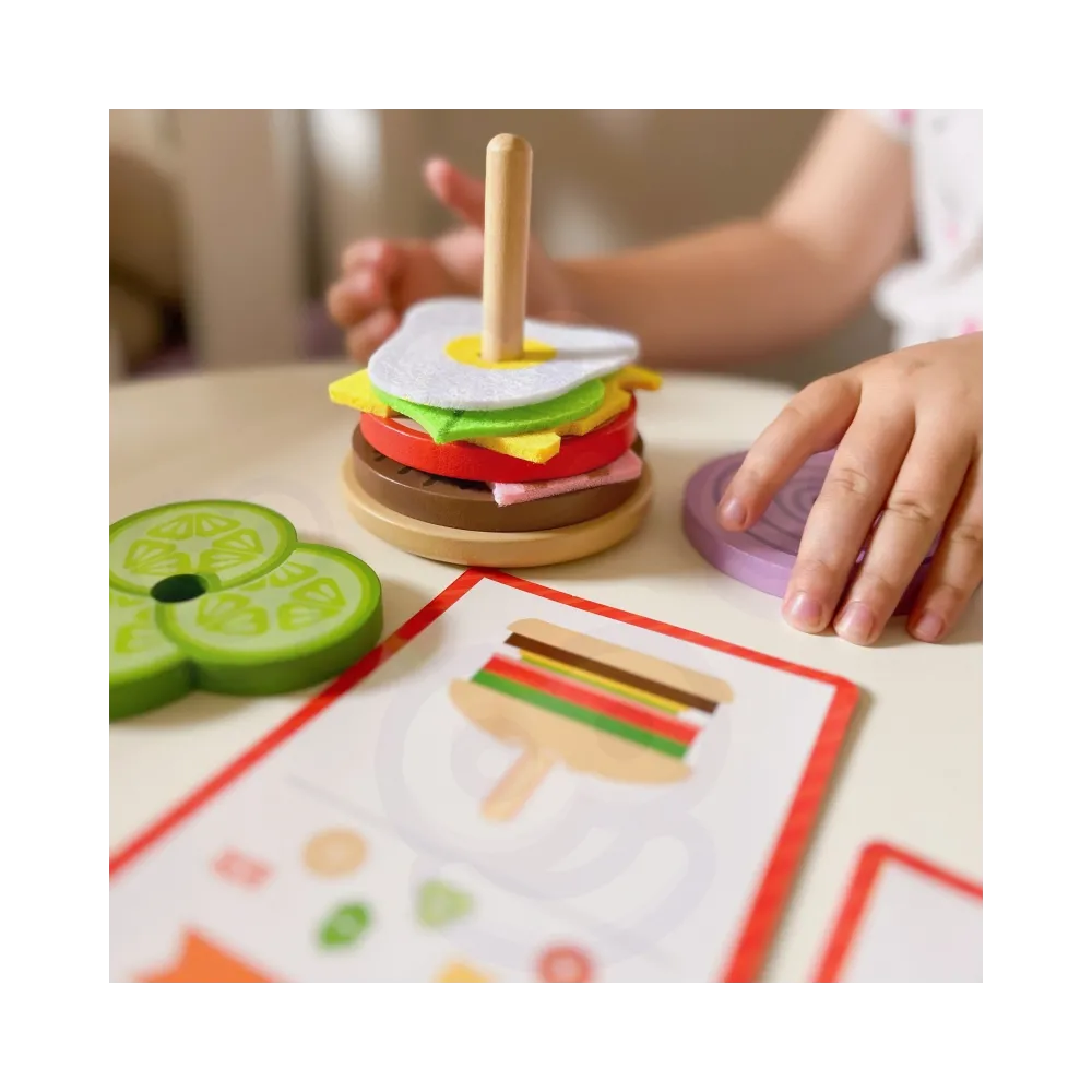 WOOPIE GREEN Drewniany Burger Restauracja Układanka dla Dzieci 15 el. Certyfikat FSC