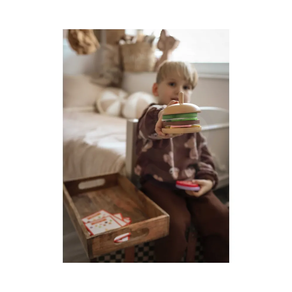 WOOPIE GREEN Drewniany Burger Restauracja Układanka dla Dzieci 15 el. Certyfikat FSC