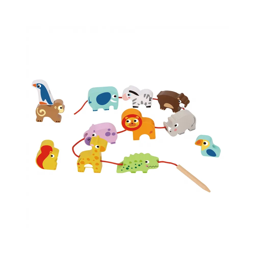 WOOPIE GREEN Drewniane Klocki do Nawlekania Zwierzęta Safari ZOO 13 el.