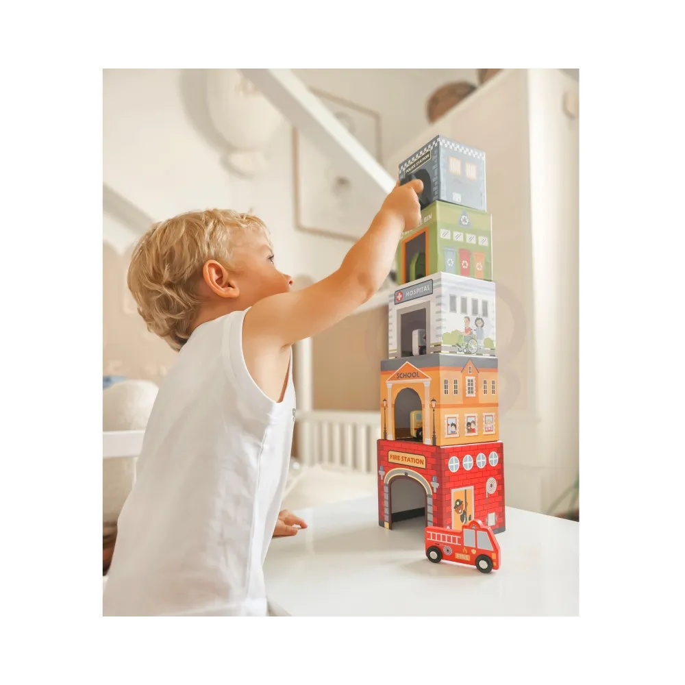 WOOPIE GREEN Układanka Kostki Miasto Pojazdy w Pudełkach + Figurki 10 el.