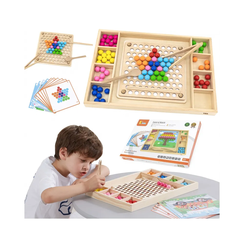 VIGA Drewniana Gra Kulki Złap i Dopasuj Układanka Montessori