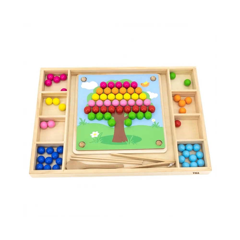 VIGA Drewniana Gra Kulki Złap i Dopasuj Układanka Montessori