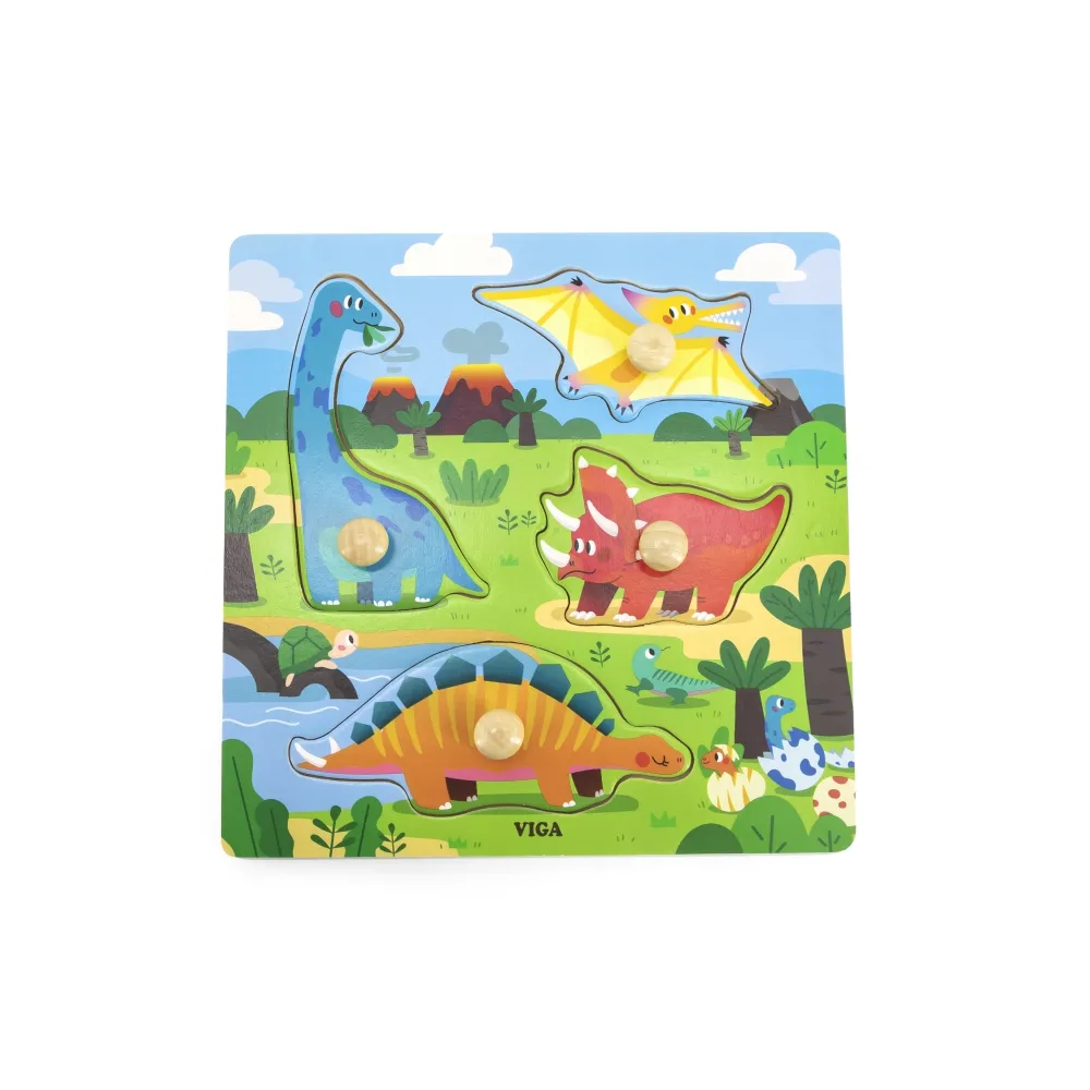 VIGA Drewniane Puzzle z Pinezkami Dinozaury