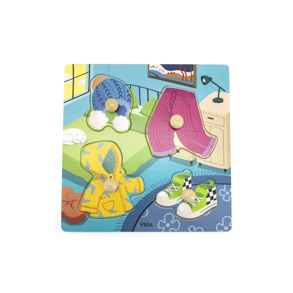 Kolorowe drewniane puzzle z ubraniami dla dzieci