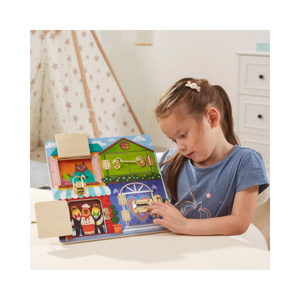 VIGA Drewniana Tablica Manipulacyjna Otwieranie Zamków i Zatrzasków Domek Montessori